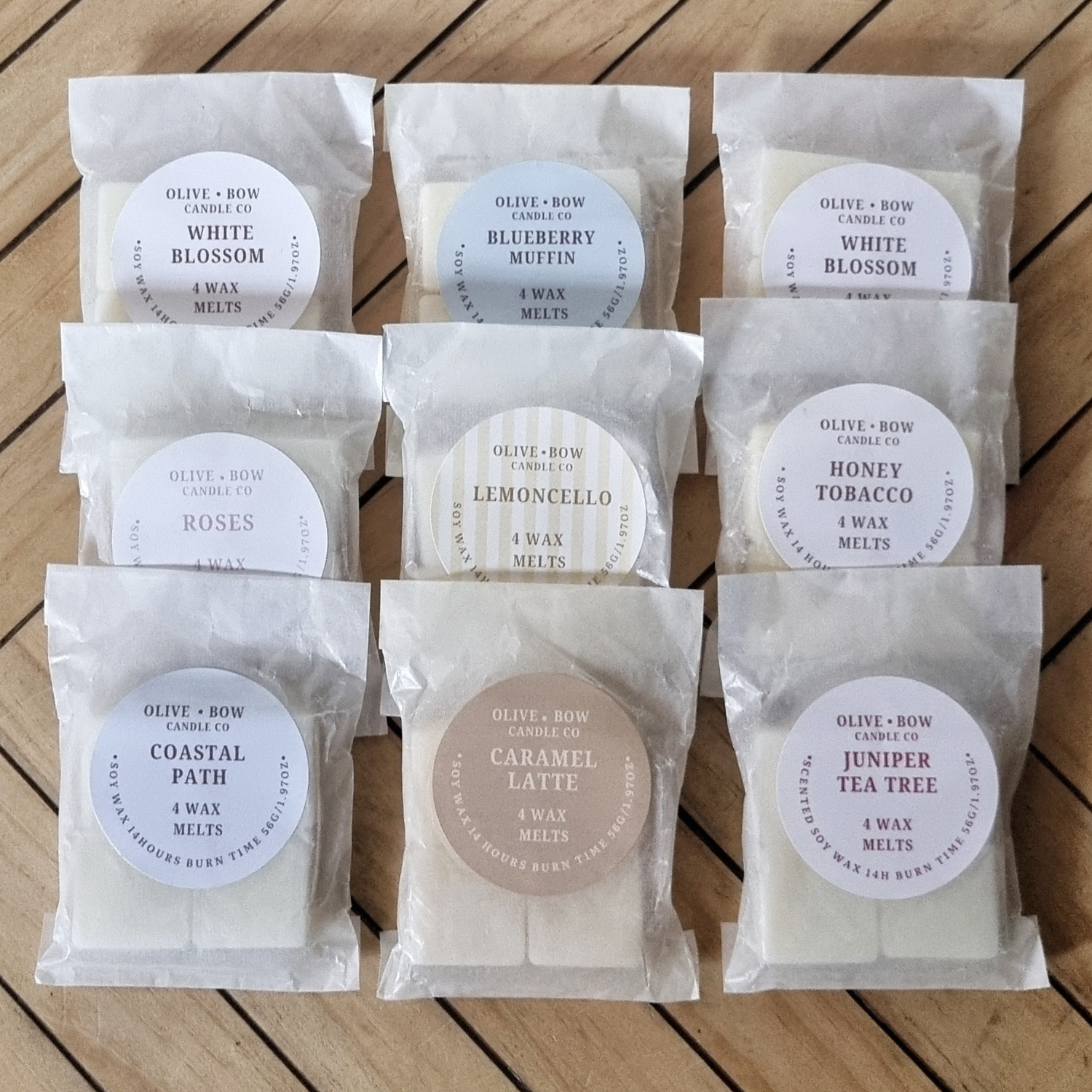 Collection of wax melts by Olive Bow Candle Co