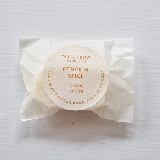 Pumpkin spice wax melts packaging on a white background