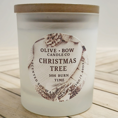 Soy candle in the scent Christmas tree, made by Olive Bow Candle Co