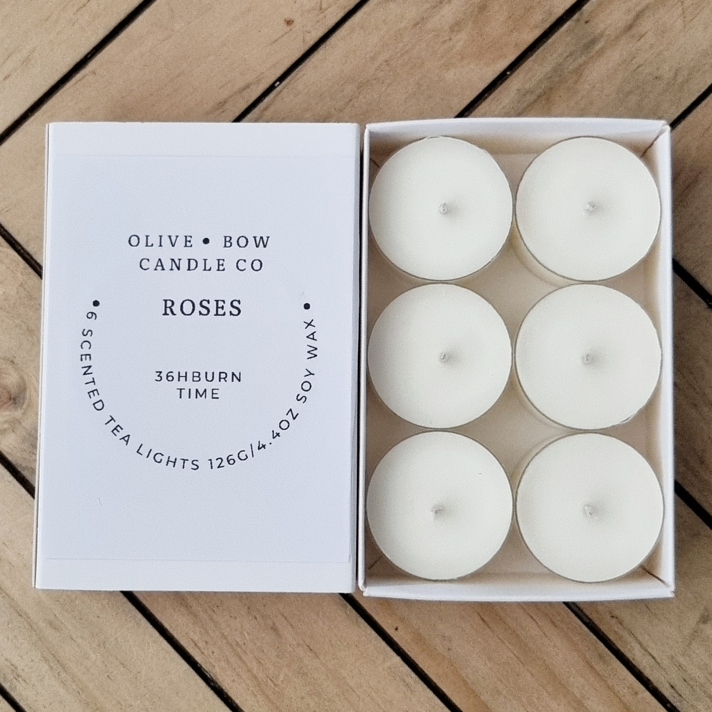 Roses scented   box of 6 tea light candles