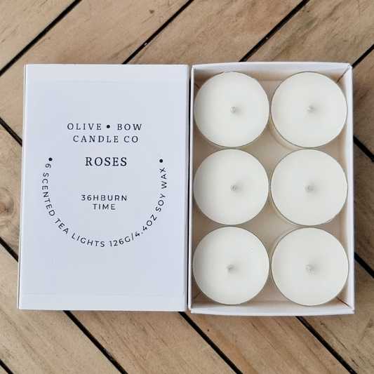 Roses scented   box of 6 tea light candles